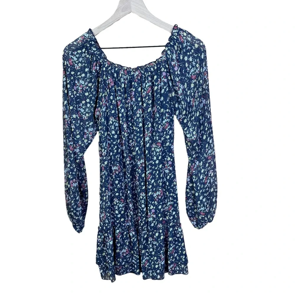 American Rag Cie Sheer Sleeve Floral Mini Dress M Elastic Waist Babydoll Boho‎